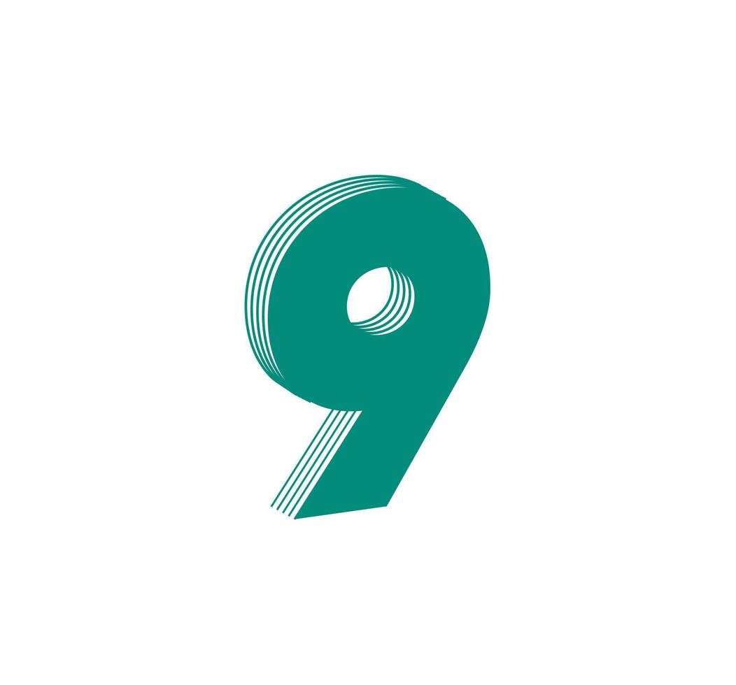 3d lineare moderno logo di il numero 9. numero nel il modulo di un' linea striscia. lineare astratto design di alfabeto numero personaggio e cifra. logo, aziendale identità, app, creativo manifesto e di più. vettore