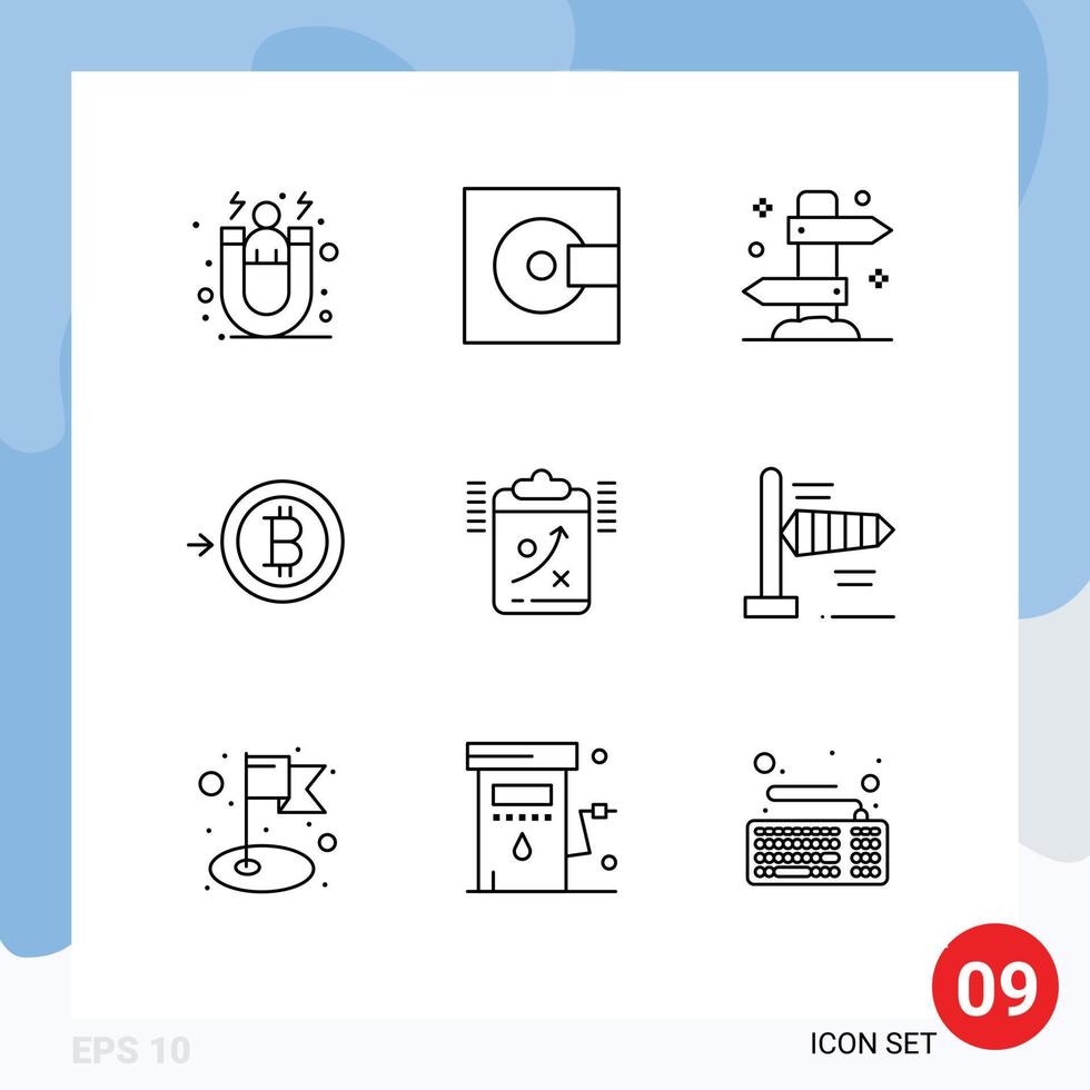 mobile interfaccia schema impostato di 9 pittogrammi di appunti convertire tecnologia bitcoin turismo modificabile vettore design elementi