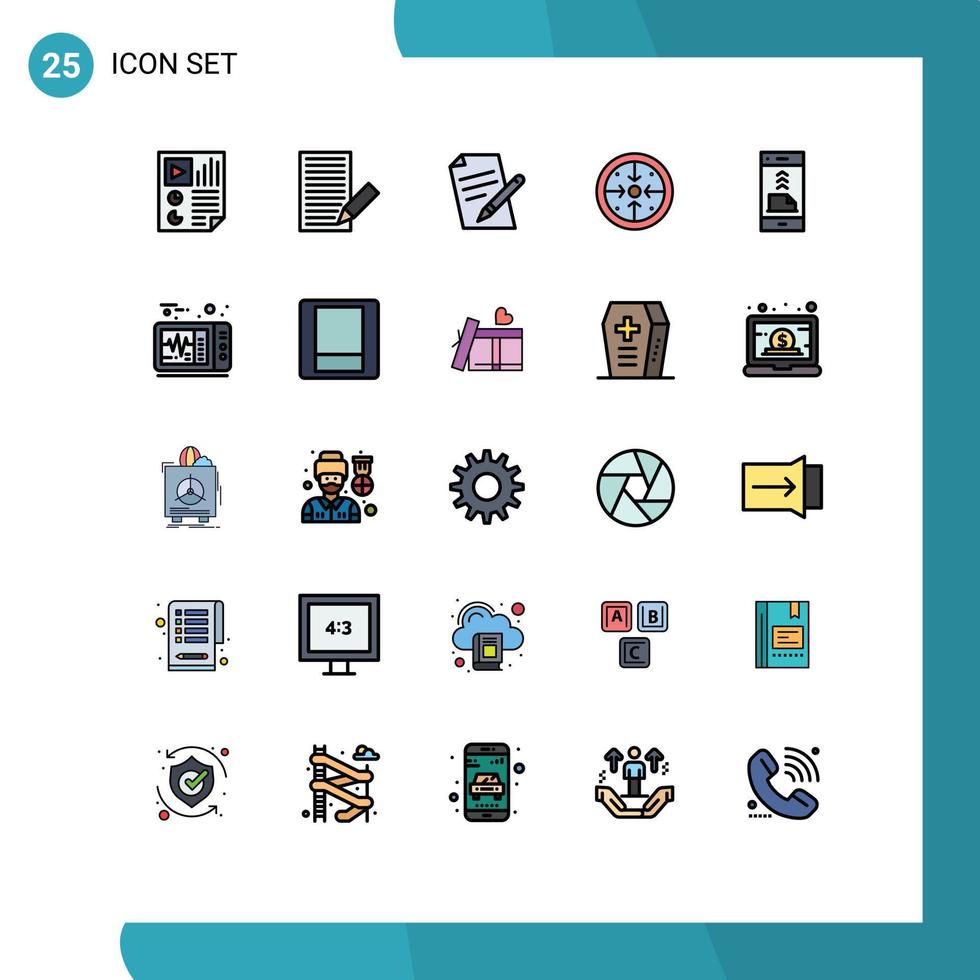25 pieno linea piatto colore concetto per siti web mobile e applicazioni operazione obiettivi lettera stadi penna modificabile vettore design elementi