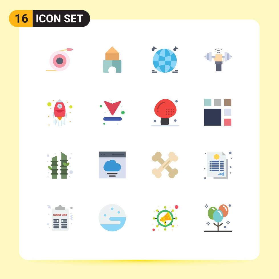 16 piatto colore concetto per siti web mobile e applicazioni navicella spaziale lanciare musica sport sollevamento modificabile imballare di creativo vettore design elementi