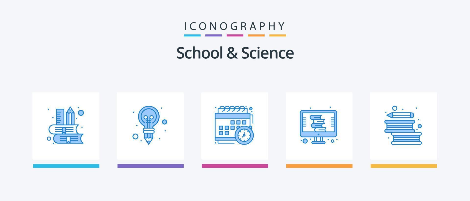 scuola e scienza blu 5 icona imballare Compreso formazione scolastica. thesaurus. calendario. letteratura. digitale. creativo icone design vettore