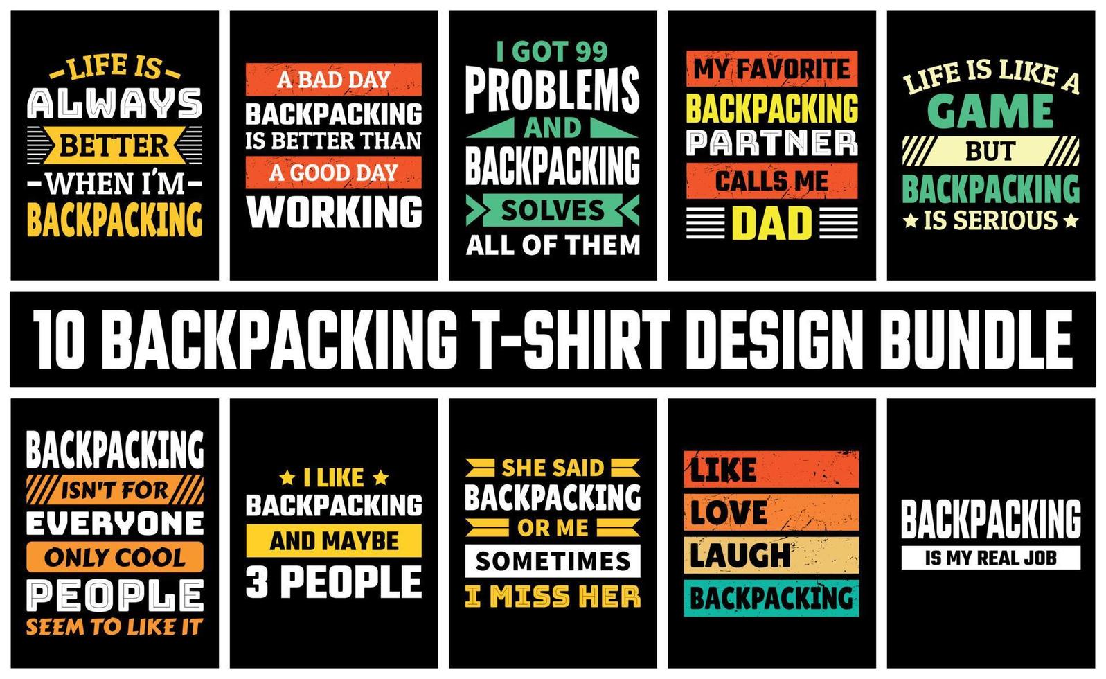 backpacking t camicia design impostato vettore