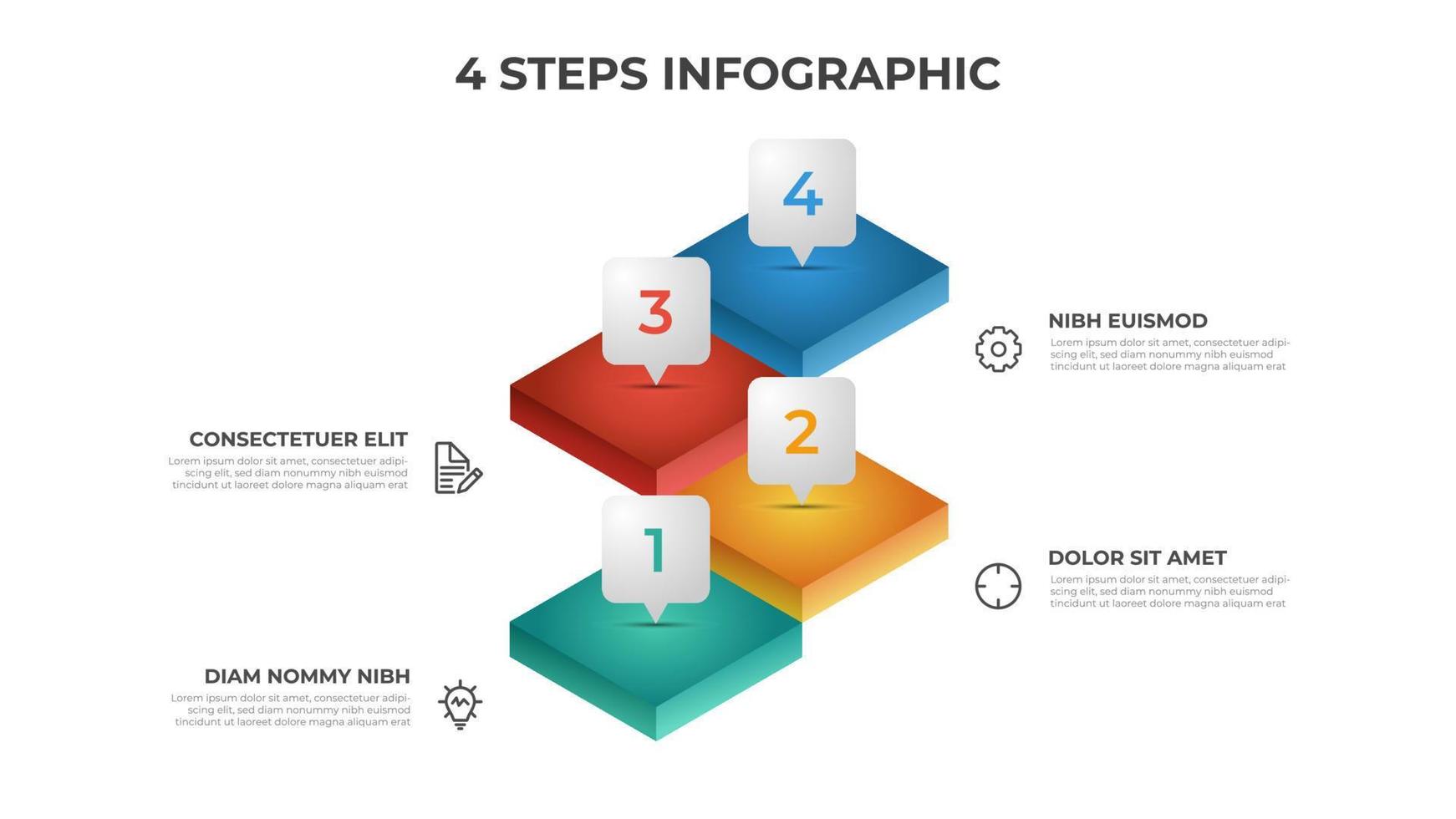 4 passaggi Infografica elemento modello con 3 pila di scale, disposizione vettore per presentazione, diagramma, grafico, eccetera