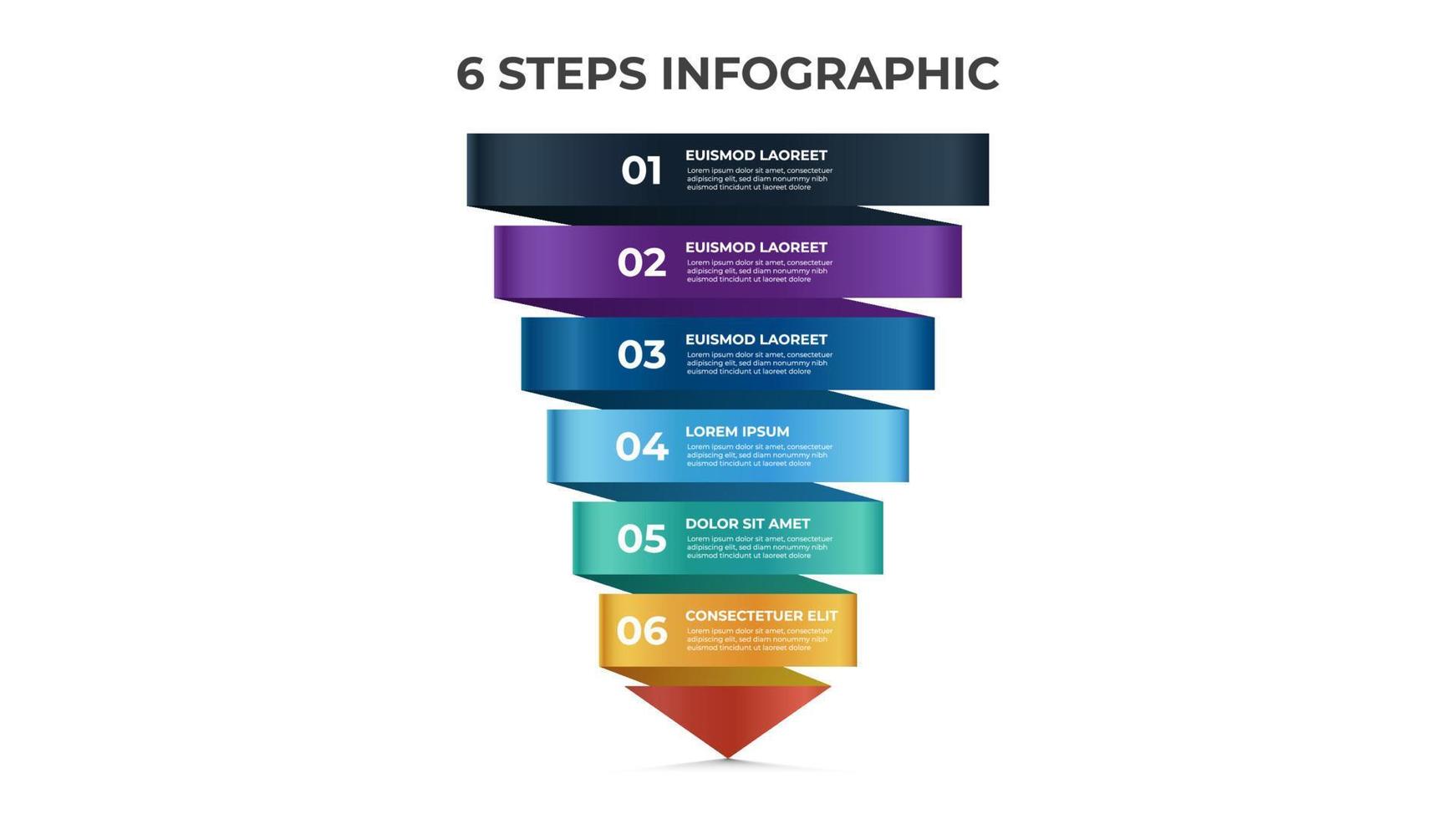 6 punti di passi, Infografica modello, disposizione design vettore con freccia diagramma