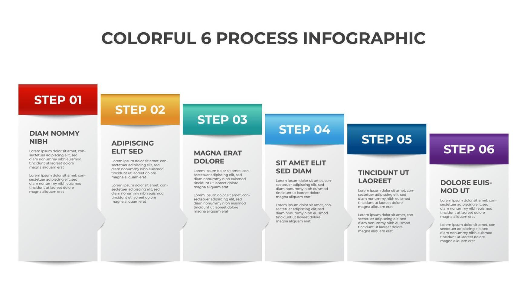 6 punti di processi diagramma, ascendente bloccare disposizione, Infografica elemento modello vettore