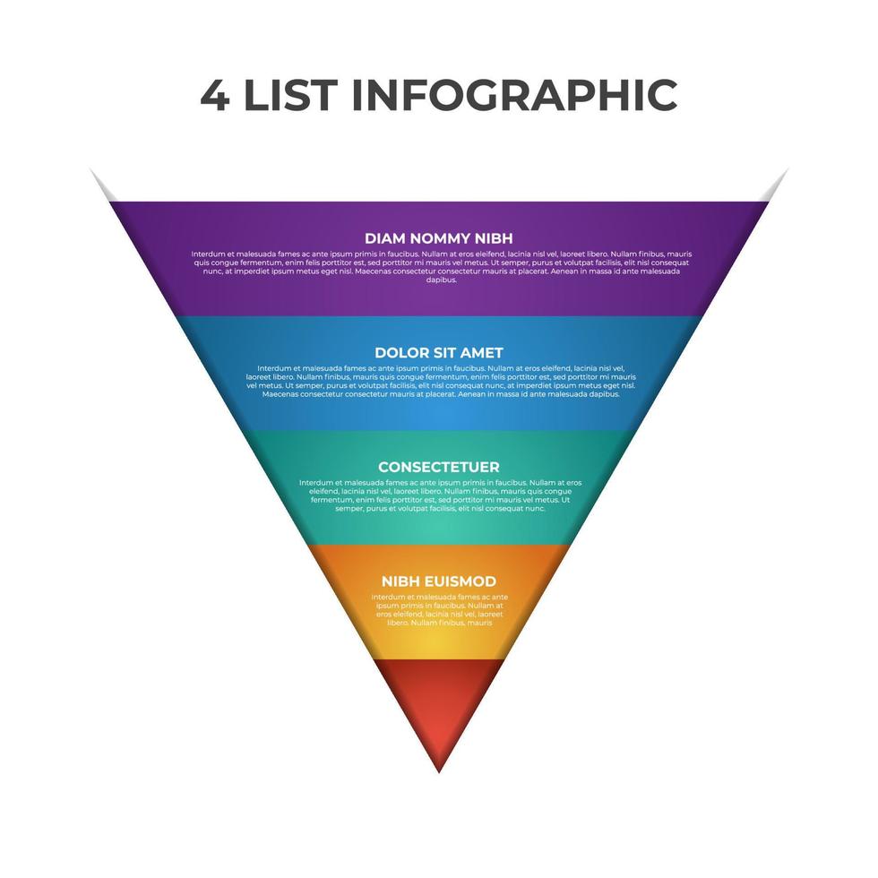 4 punti, strati, opzioni, passo di elenco Infografica elemento con imbuto o piramide grafico diagramma vettore