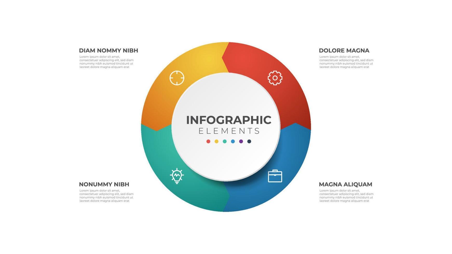 4 punti circolare passi, sequenza Infografica elemento modello. vettore