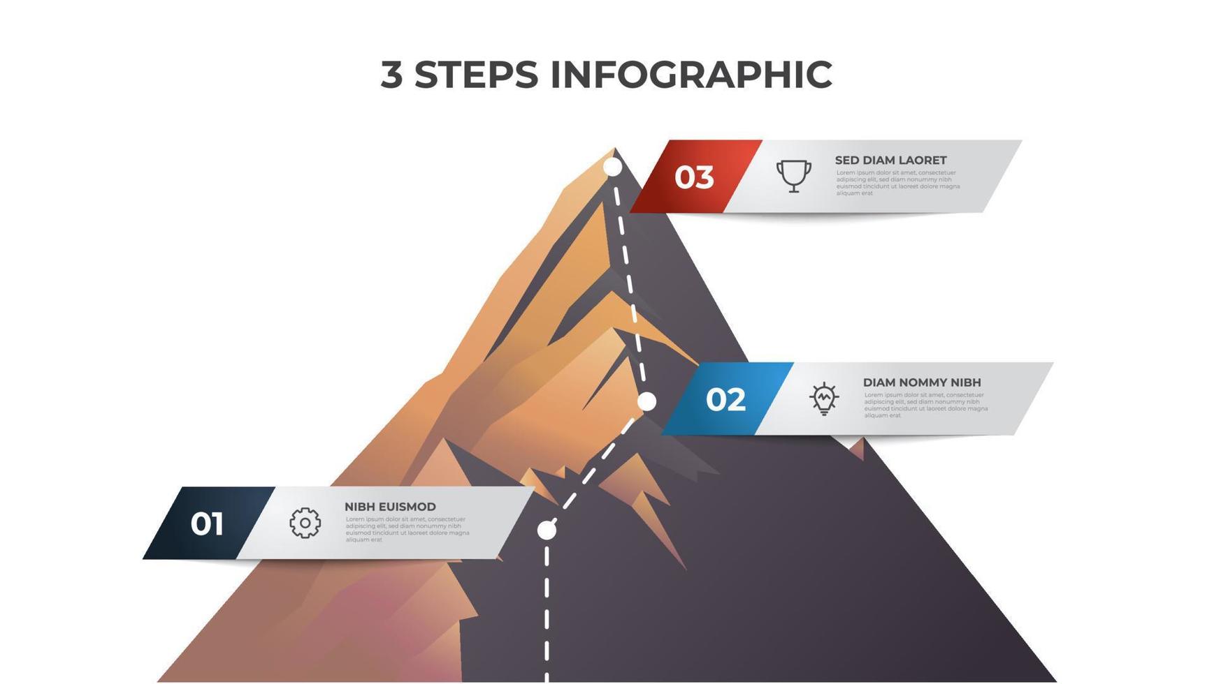 Infografica elemento modello con montagna illustrazione, 3 passaggi diagramma può essere Usato per presentazione, opuscolo, eccetera. vettore