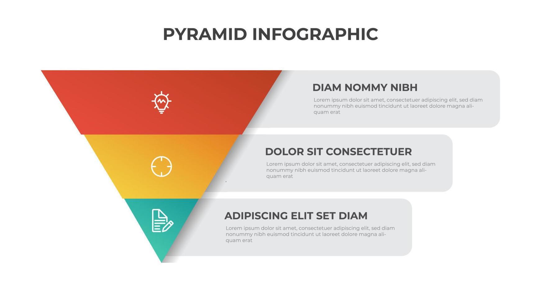 3 punti di piramide elenco diagramma, triangolo segmentato livello disposizione, Infografica elemento modello vettore