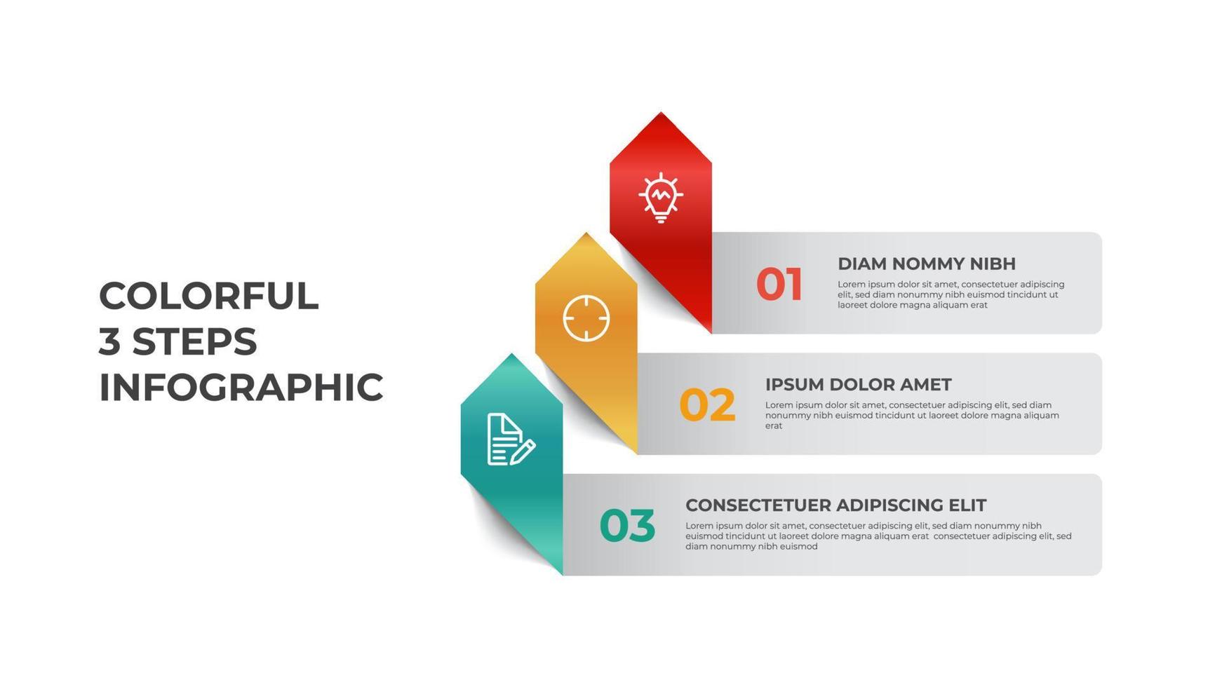 attività commerciale Infografica elemento modello vettore con 3 punti di passi, riga elenco diagramma disposizione con frecce, dati visualizzazione grafico.