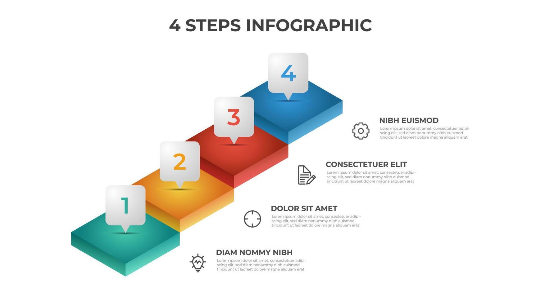 4 passaggi Infografica modello con scale, disposizione elemento per presentazione flusso di lavoro, diagramma, eccetera vettore