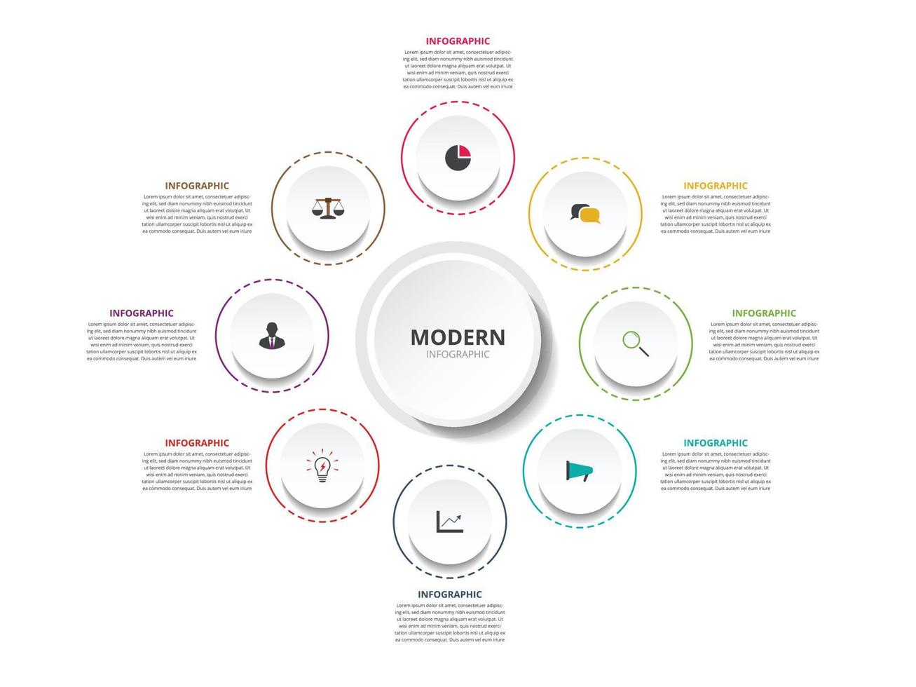 Infografica modello vettore con il giro cerchio pulsante