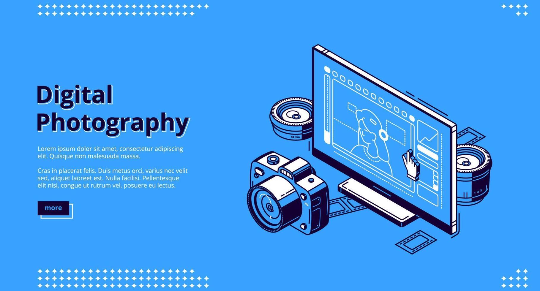 digitale fotografia isometrico atterraggio pagina bandiera vettore