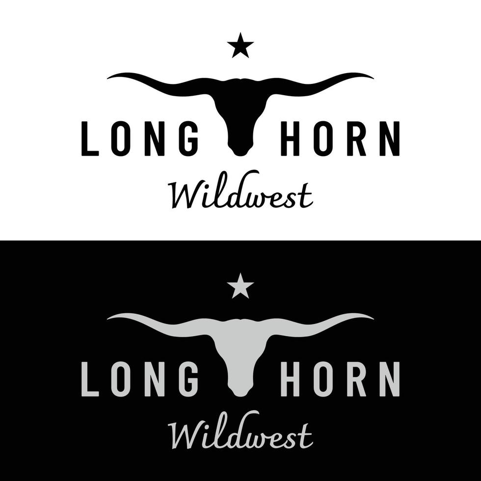 Longhorn toro, mucca e bufalo Vintage ▾ logo modello. per distintivi, ristorante, attività commerciale. vettore