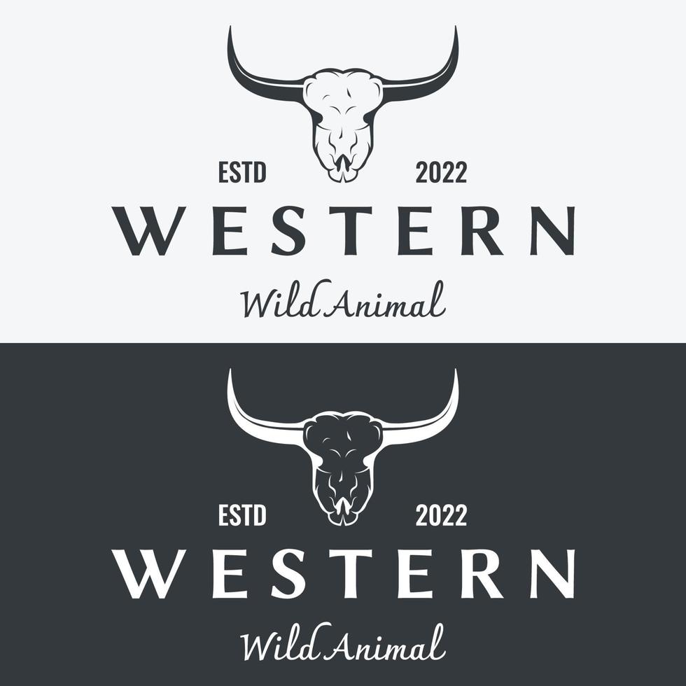 Longhorn toro, mucca e bufalo Vintage ▾ logo modello. per distintivi, ristorante, attività commerciale. vettore