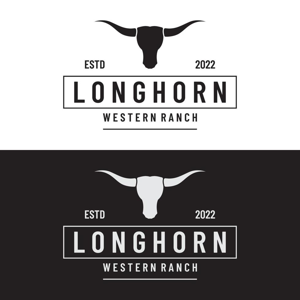 Longhorn toro, mucca e bufalo Vintage ▾ logo modello. per distintivi, ristorante, attività commerciale. vettore