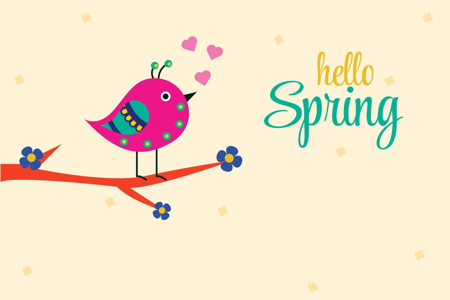 Ciao primavera. uccello seduta su un' ramo vettore