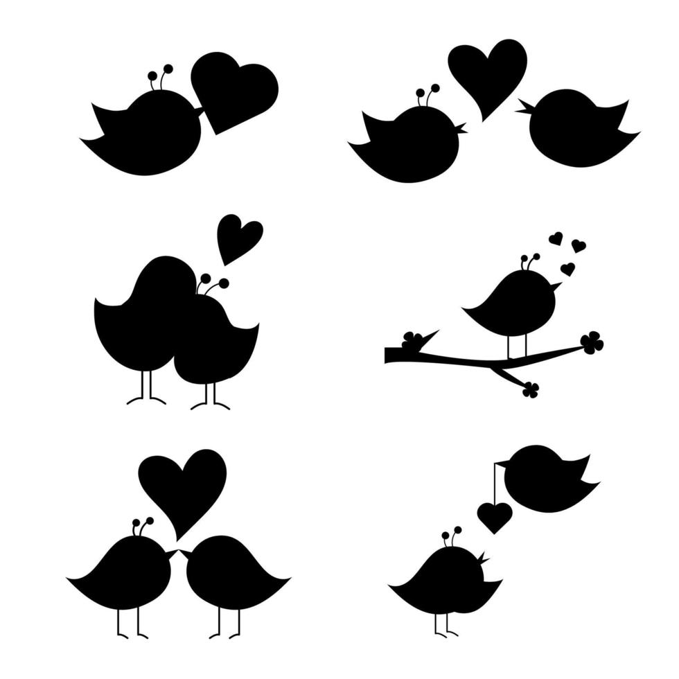 collezione di sagome di cartone animato uccelli nel amore. San Valentino giorno vettore