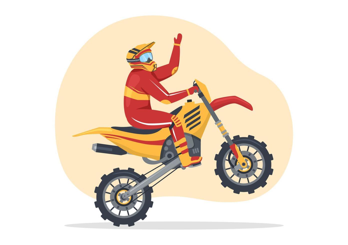 motocross illustrazione con un' ciclista equitazione un' bicicletta attraverso fango, roccioso strade e avventura nel estremo sport piatto cartone animato mano disegnato modello vettore