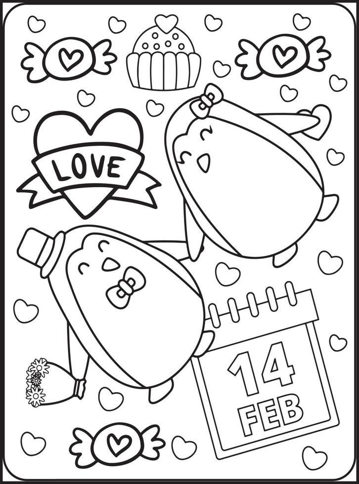 San Valentino giorno colorazione pagine per bambini vettore