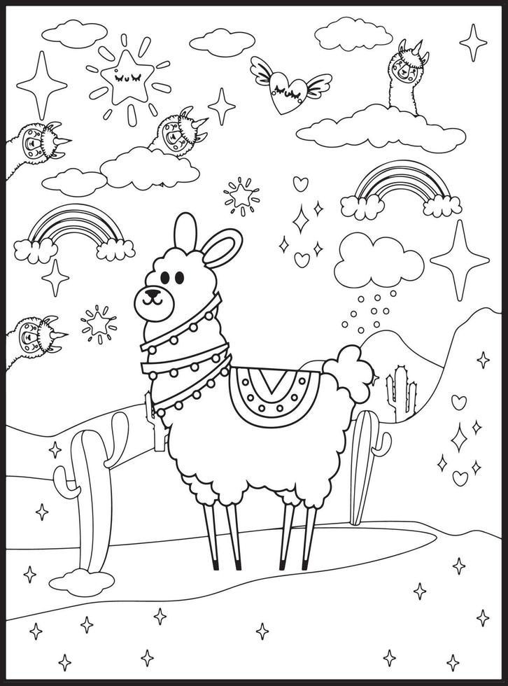 lama colorazione pagine per bambini vettore