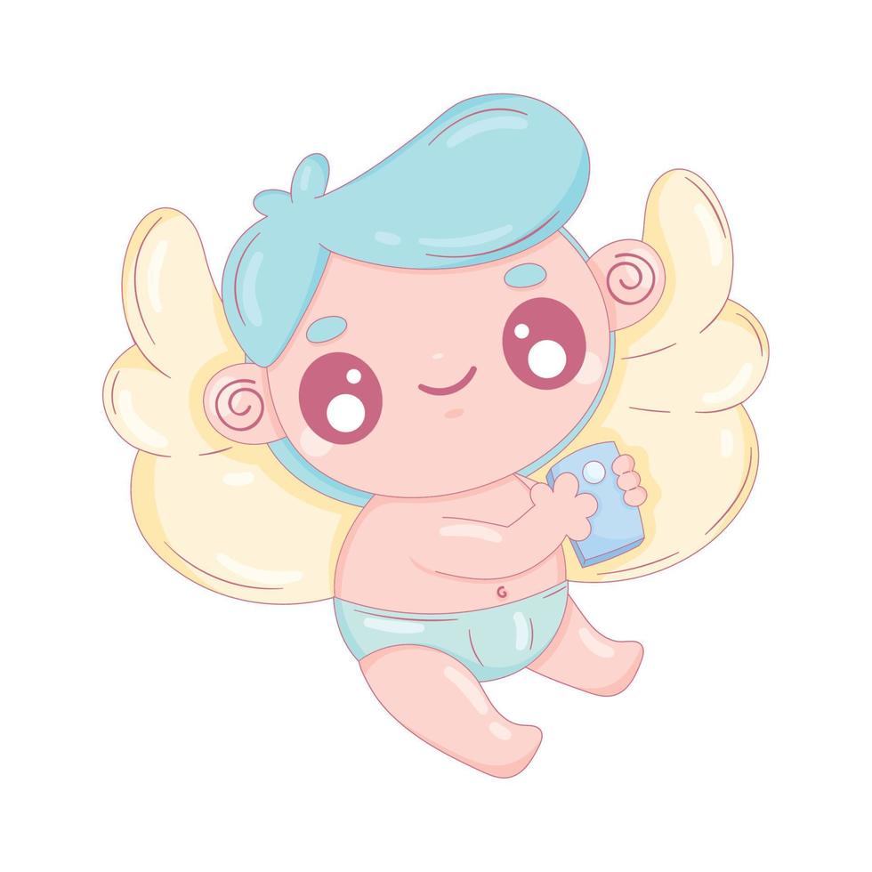 Cupido angelo con cellulare vettore