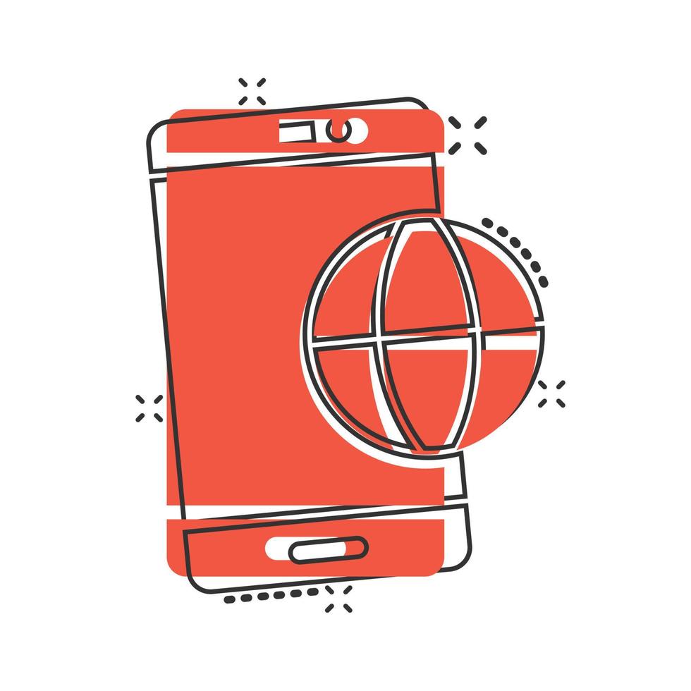 globo smartphone icona nel comico stile. mobile Telefono Posizione cartone animato vettore illustrazione su bianca isolato sfondo. destinazione spruzzo effetto attività commerciale concetto.