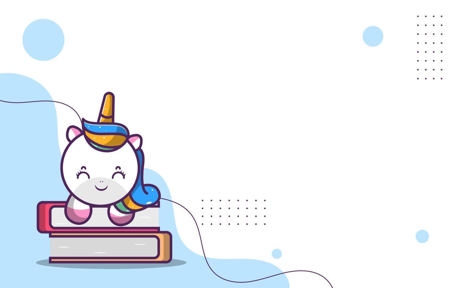 carino sfondo di carino unicorno carattere, unicorno addormentato su un' mucchio di libri, adatto per sociale media e attività commerciale messaggi vettore