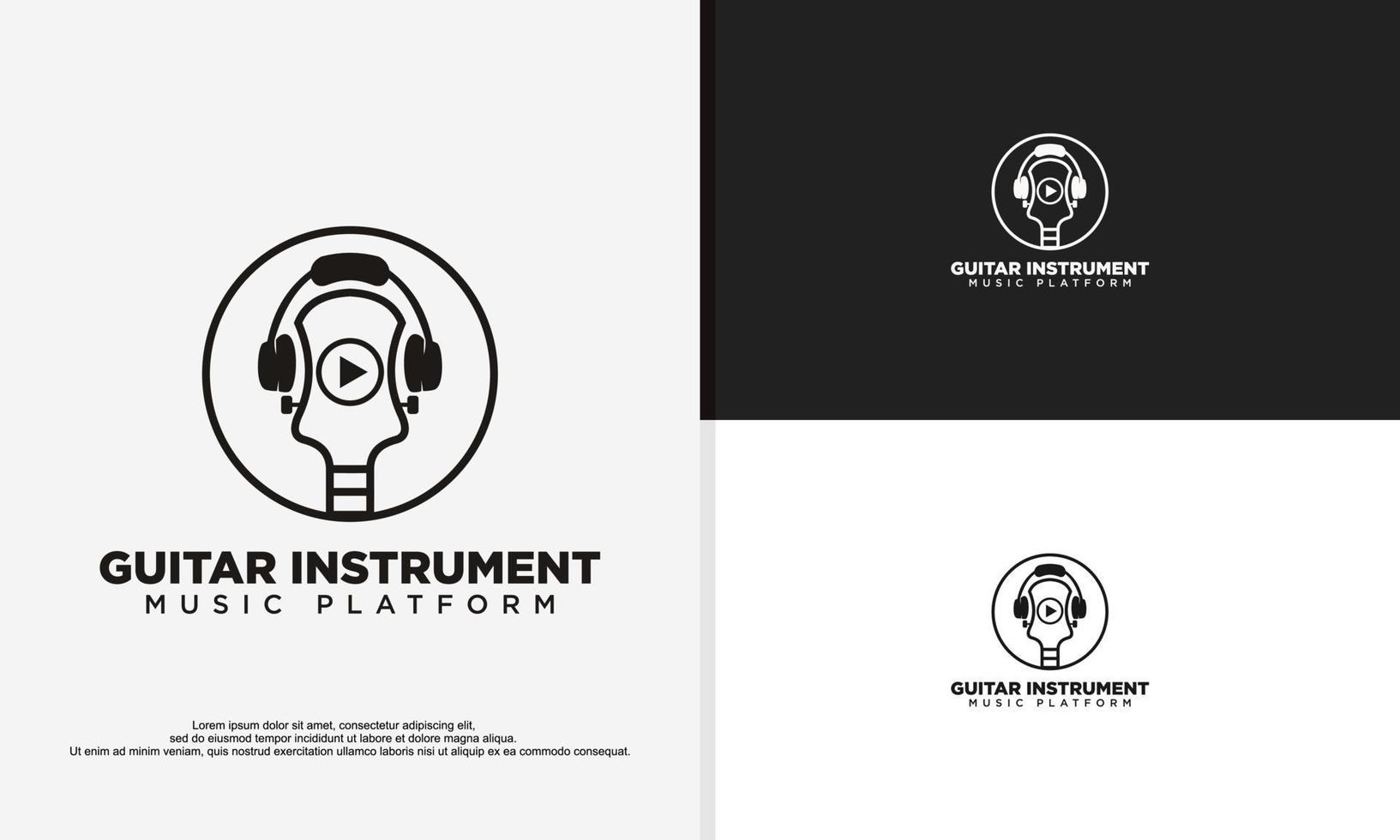 chitarra strumento musica piattaforma logo design vettore