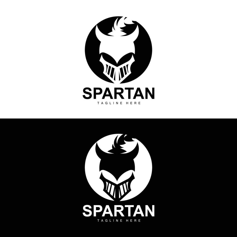 spartano logo, guerra casco completo da uomo vettore, barbaro armatura icona, vichingo, Palestra in forma disegno, fitness vettore