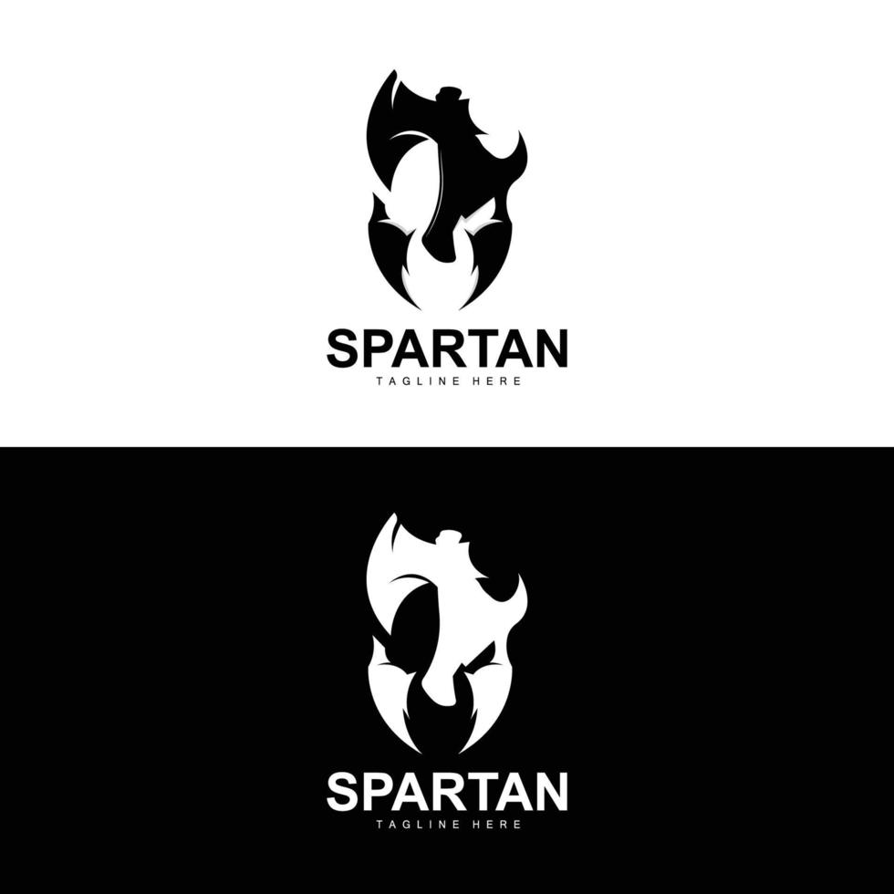 spartano logo, guerra casco completo da uomo vettore, barbaro armatura icona, vichingo, Palestra in forma disegno, fitness vettore