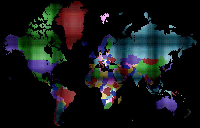 Mappa di mondo multicolore punteggiato di vettore