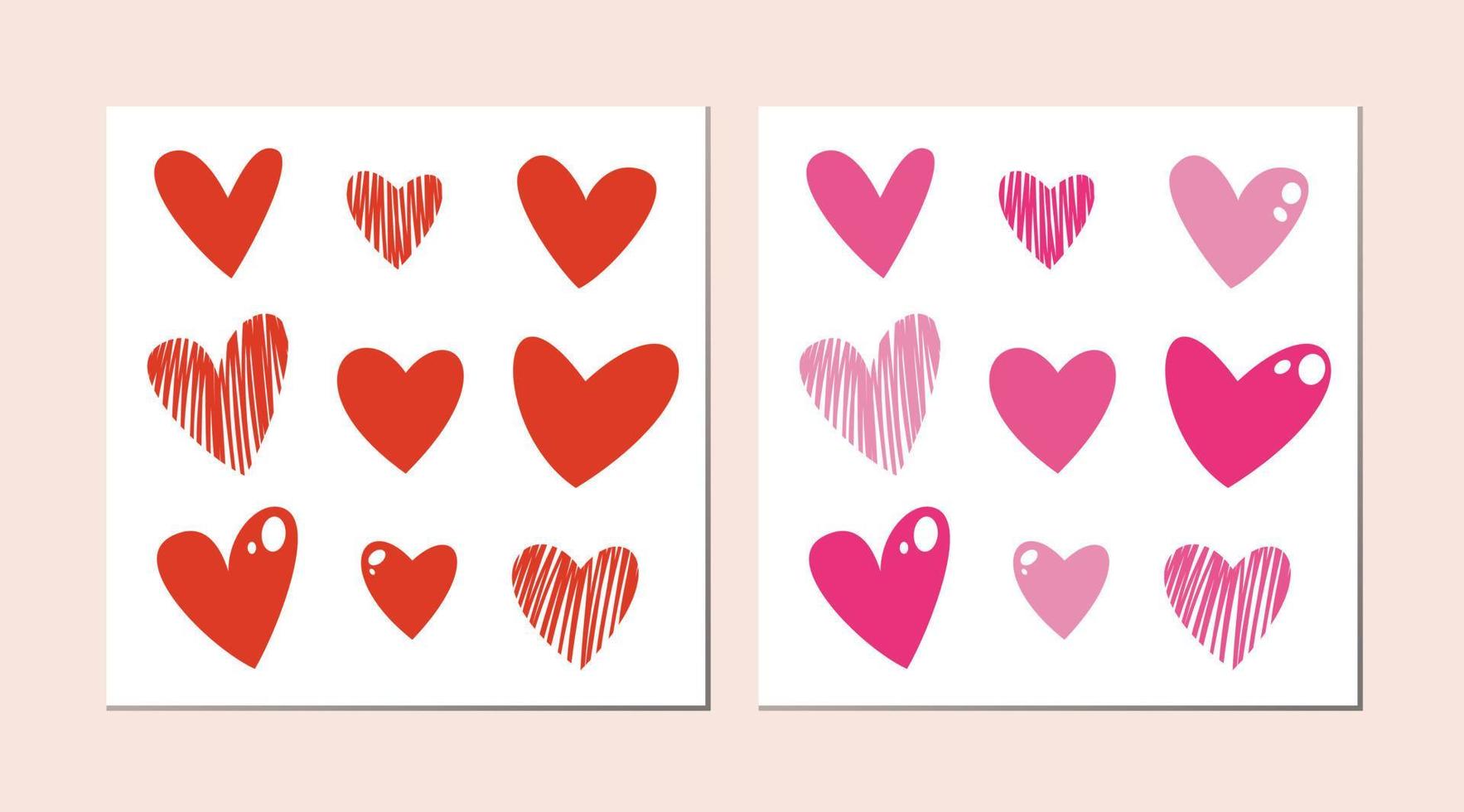 carino mano disegnato cuori collezione per San Valentino giorno. delicato rosa e rosso cuori. vettore