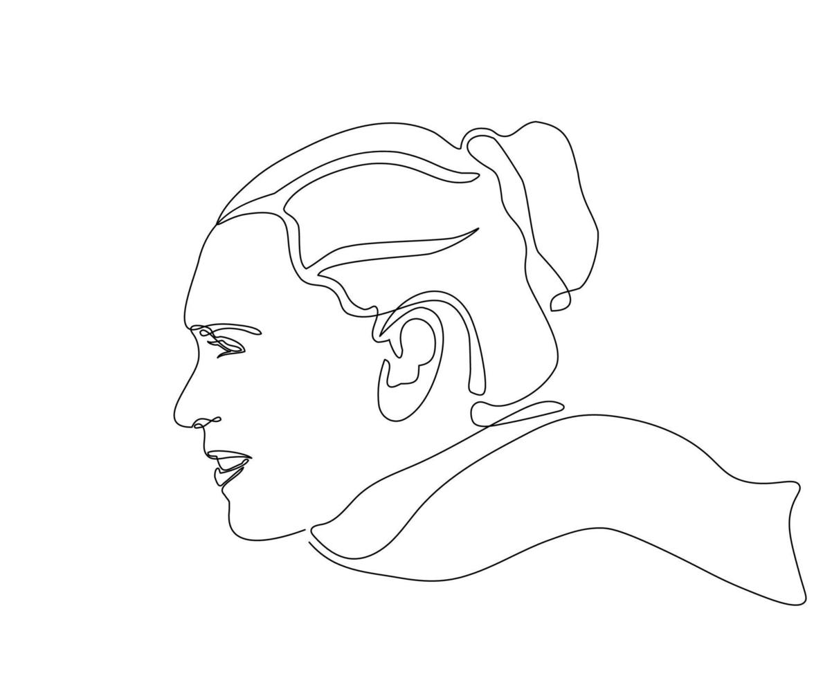 ritratto di un' ragazza con un' sciarpa, disegnata a mano, continuo mono linea, uno linea arte vettore