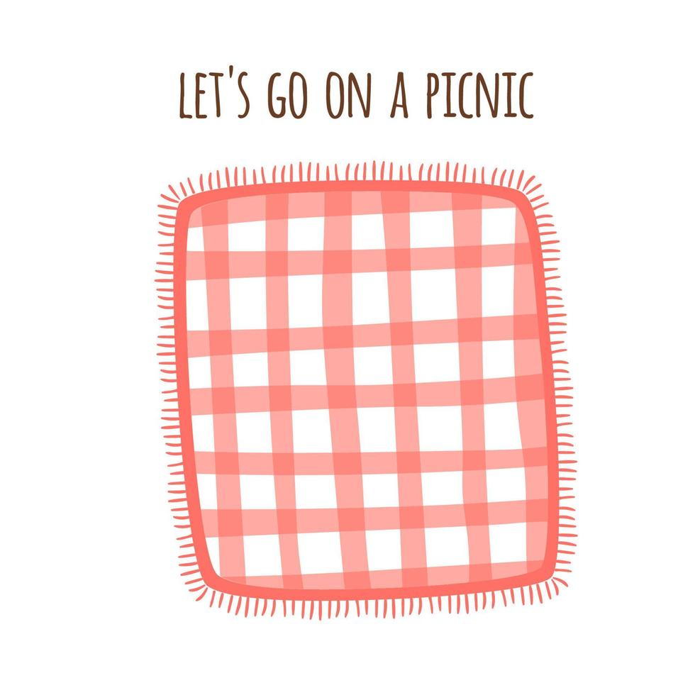 picnic coperta parco isolato grafico elemento. rosso percalle tovaglia all'aperto estate picnic sfondo. scacchi plaid struttura vettore illustrazione. picnic mano disegnato manifesto o bandiera design modello.