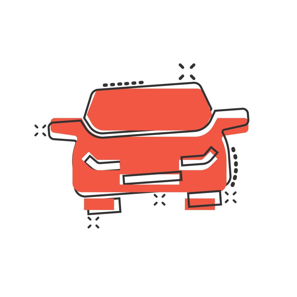 auto icona nel comico stile. automobile veicolo cartone animato vettore illustrazione su bianca isolato sfondo. berlina spruzzo effetto attività commerciale concetto.