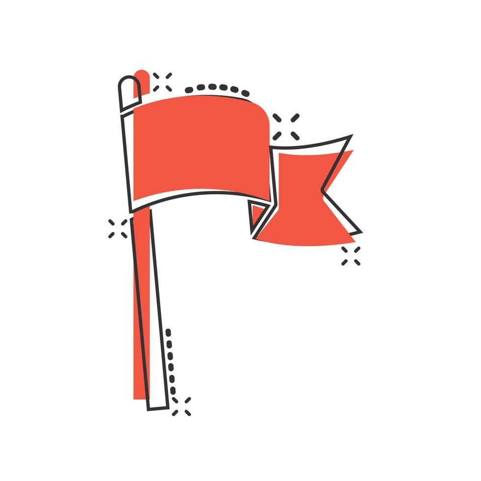 bandiera icona nel comico stile. perno cartone animato vettore illustrazione su bianca isolato sfondo. pennone spruzzo effetto attività commerciale concetto.