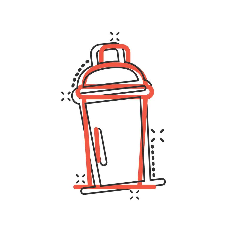 shaker cocktail icona nel comico stile. alcool bottiglia cartone animato vettore illustrazione su bianca isolato sfondo. bar bevanda spruzzo effetto attività commerciale concetto.