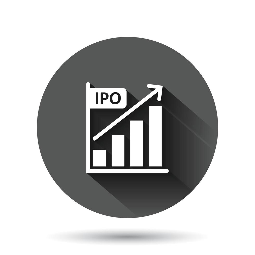 grafico grafico icona nel piatto stile. freccia crescere vettore illustrazione su nero il giro sfondo con lungo ombra effetto. analisi cerchio pulsante attività commerciale concetto.