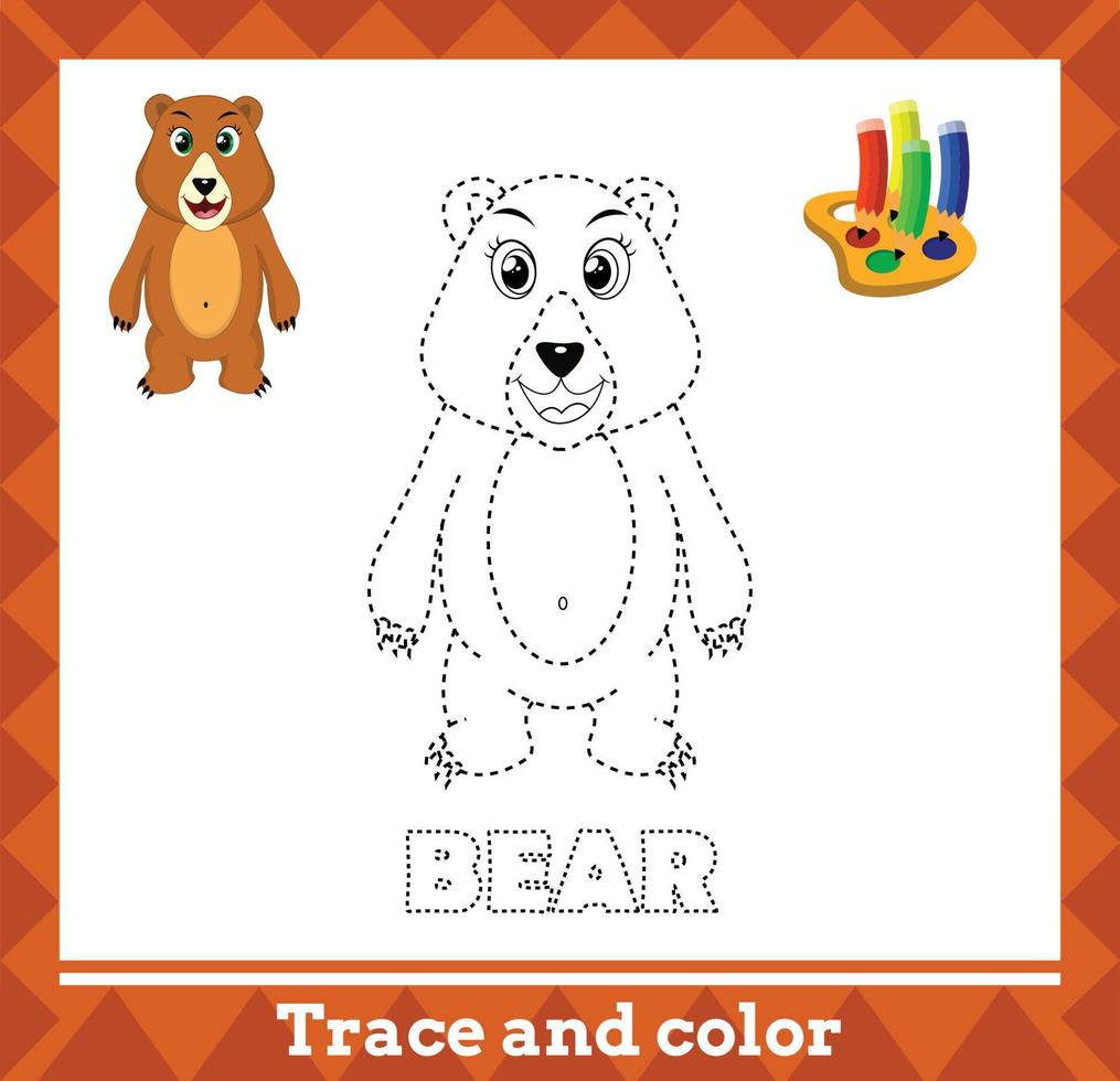 tracciare e colore per bambini, orso vettore bambini attività pagina