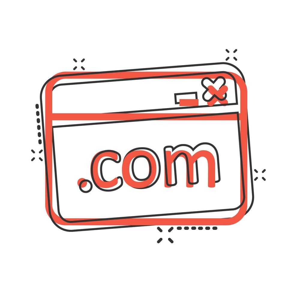 sito web dominio icona nel comico stile. com Internet indirizzo cartone animato vettore illustrazione su bianca isolato sfondo. server spruzzo effetto attività commerciale concetto.