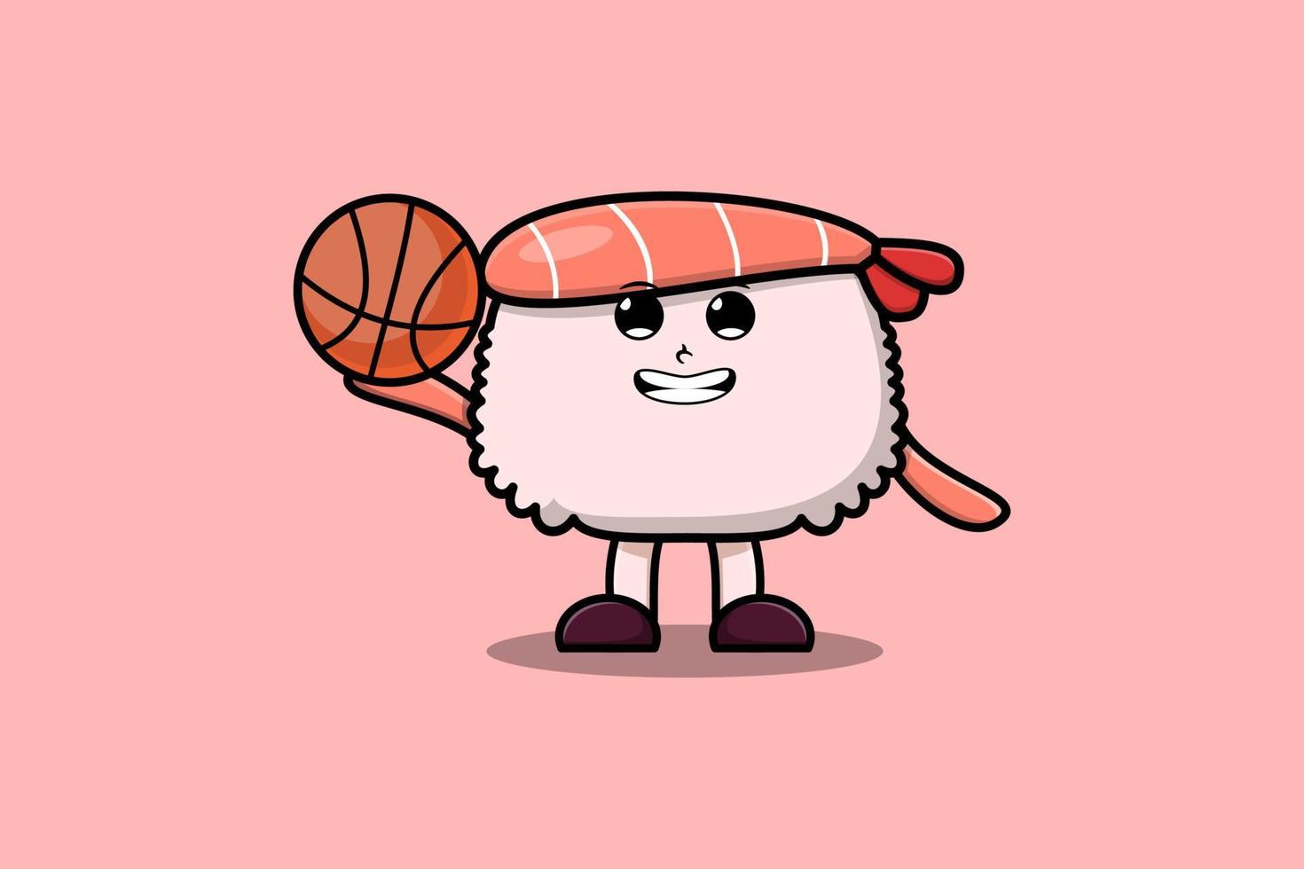 carino cartone animato Sushi gamberetto giocando pallacanestro vettore