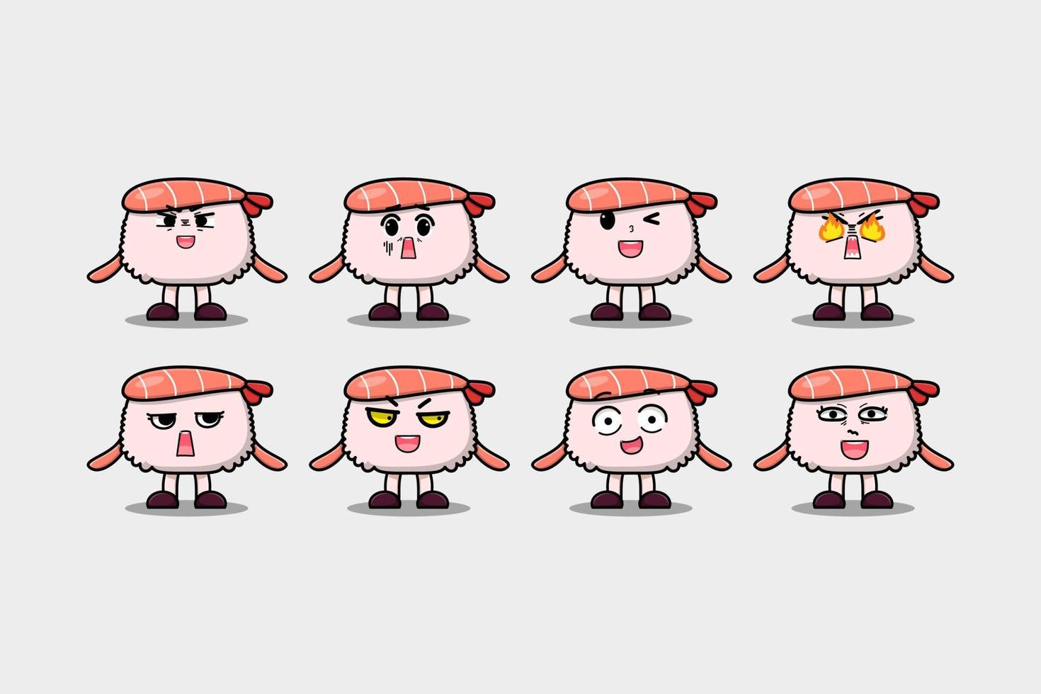 kawaii Sushi gamberetto cartone animato personaggio espressioni vettore