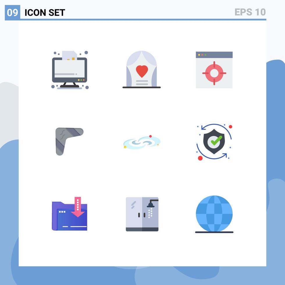 mobile interfaccia piatto colore impostato di 9 pittogrammi di viaggio bumerang nozze australiano bersaglio modificabile vettore design elementi