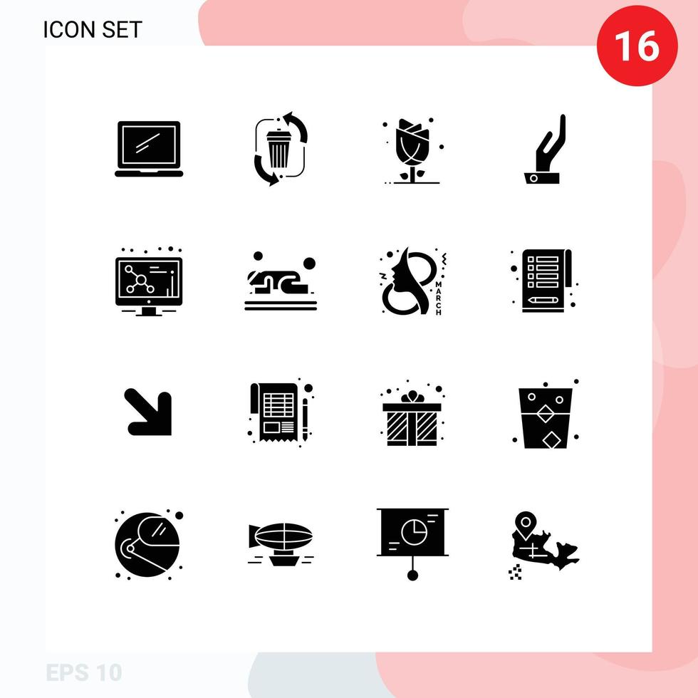 universale icona simboli gruppo di 16 moderno solido glifi di Condividere elemosina gestione rosa fiore modificabile vettore design elementi