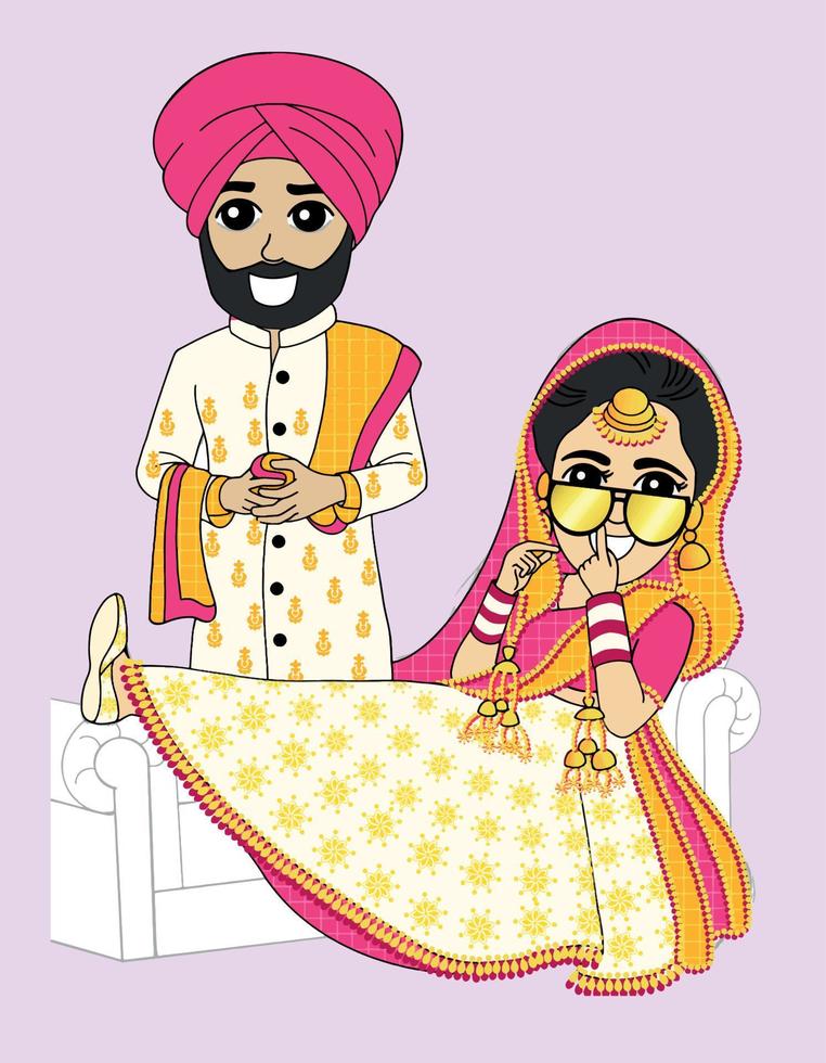indiano nozze cartone animato personaggio vettore