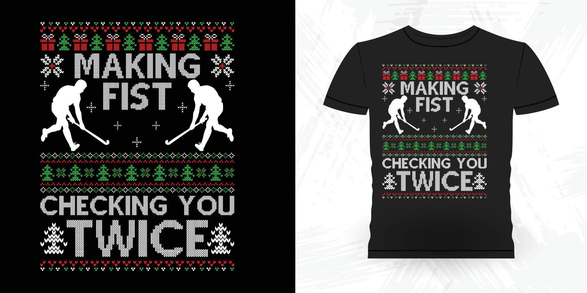 Natale amante divertente gli sport hockey giocatore regalo retrò Vintage ▾ hockey maglietta design vettore