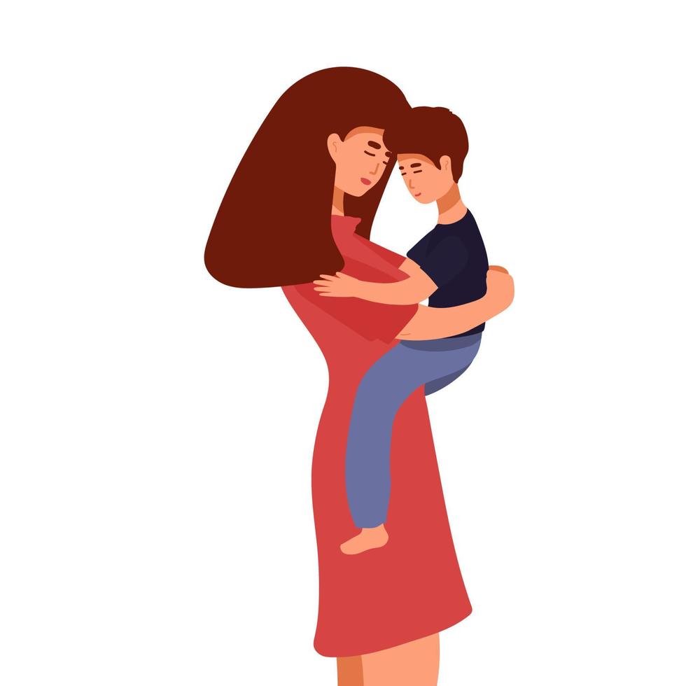vettore illustrazione di madre Tenere bambino figlio nel braccia. contento madre S giorno saluto carta.