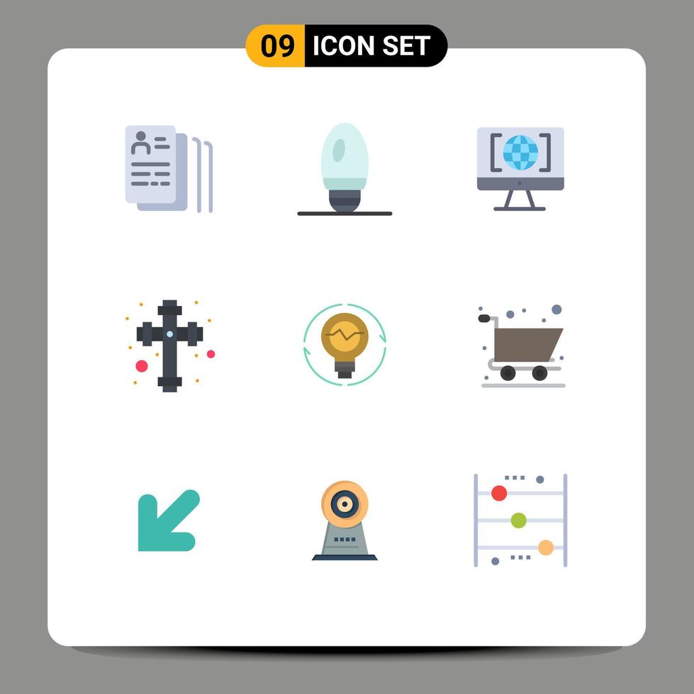 mobile interfaccia piatto colore impostato di 9 pittogrammi di idea concetto Internet lampadina cristiano modificabile vettore design elementi