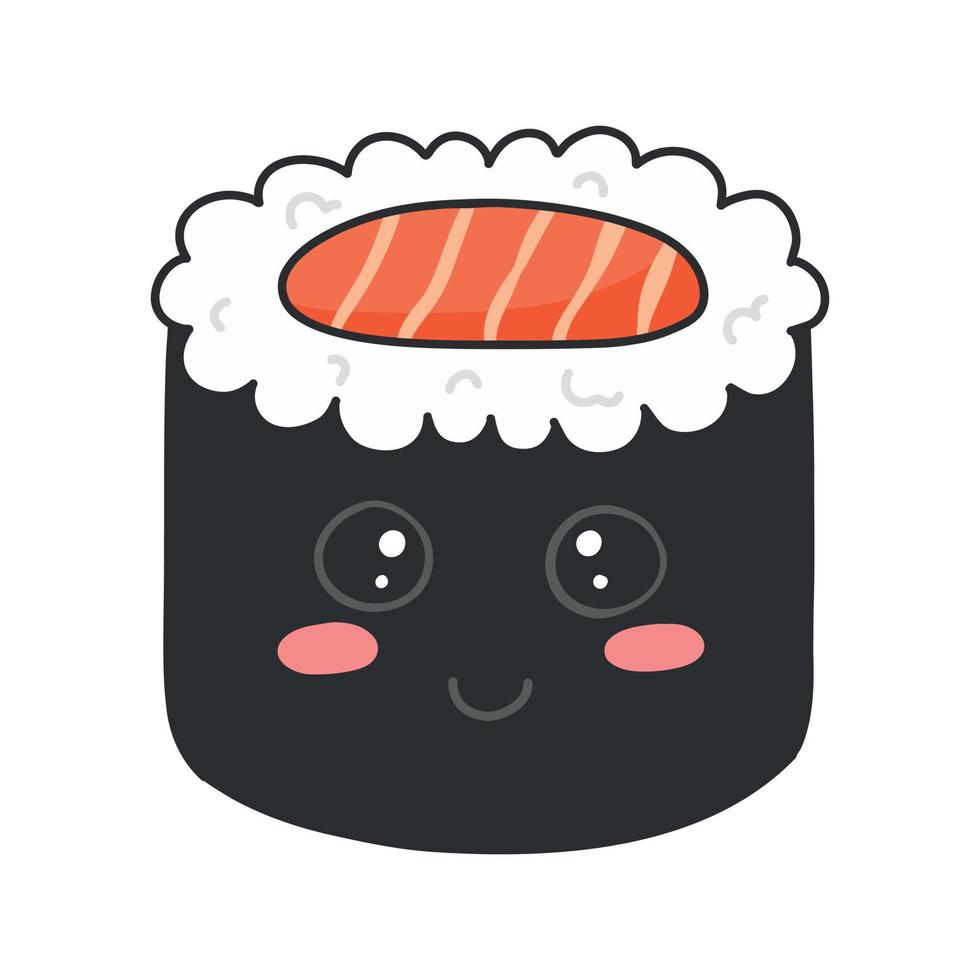 Sushi nel kawaii stile. carino giapponese Sushi con un' Sorridi. vettore illustrazione. cartone animato stile. logo per un' Sushi ristorante. divertente Sushi carattere.